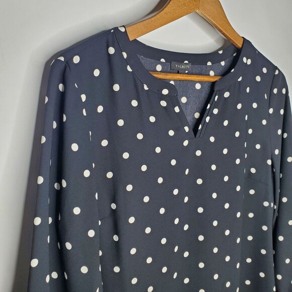 Talbots Womens Black And White Polka Dot Blouse Size M Slit Neck Classic Career - Picture 2 of 9